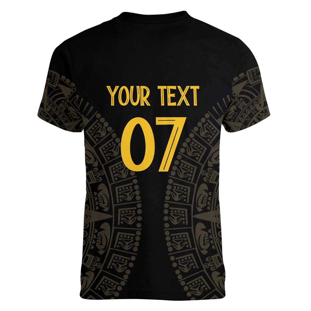 Mexico Football Custom Women V-Neck T-Shirt Viva Mexicana Aztec Inspired