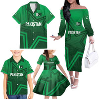 Pakistan Cricket World Cup 2024 Family Matching Off The Shoulder Long Sleeve Dress and Hawaiian Shirt Star Jersey Inspired - Wonder Print Shop