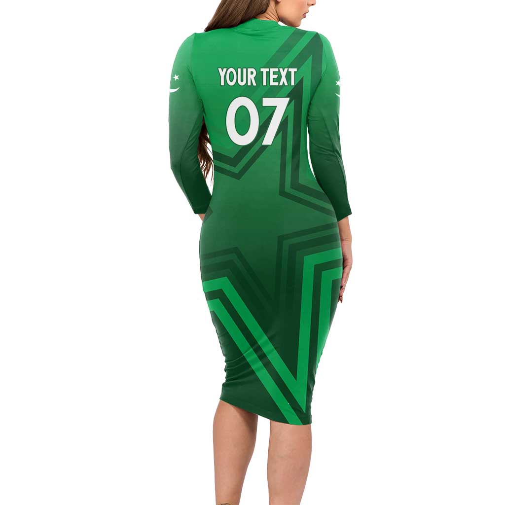Pakistan Cricket World Cup 2024 Long Sleeve Bodycon Dress Star Jersey Inspired - Wonder Print Shop