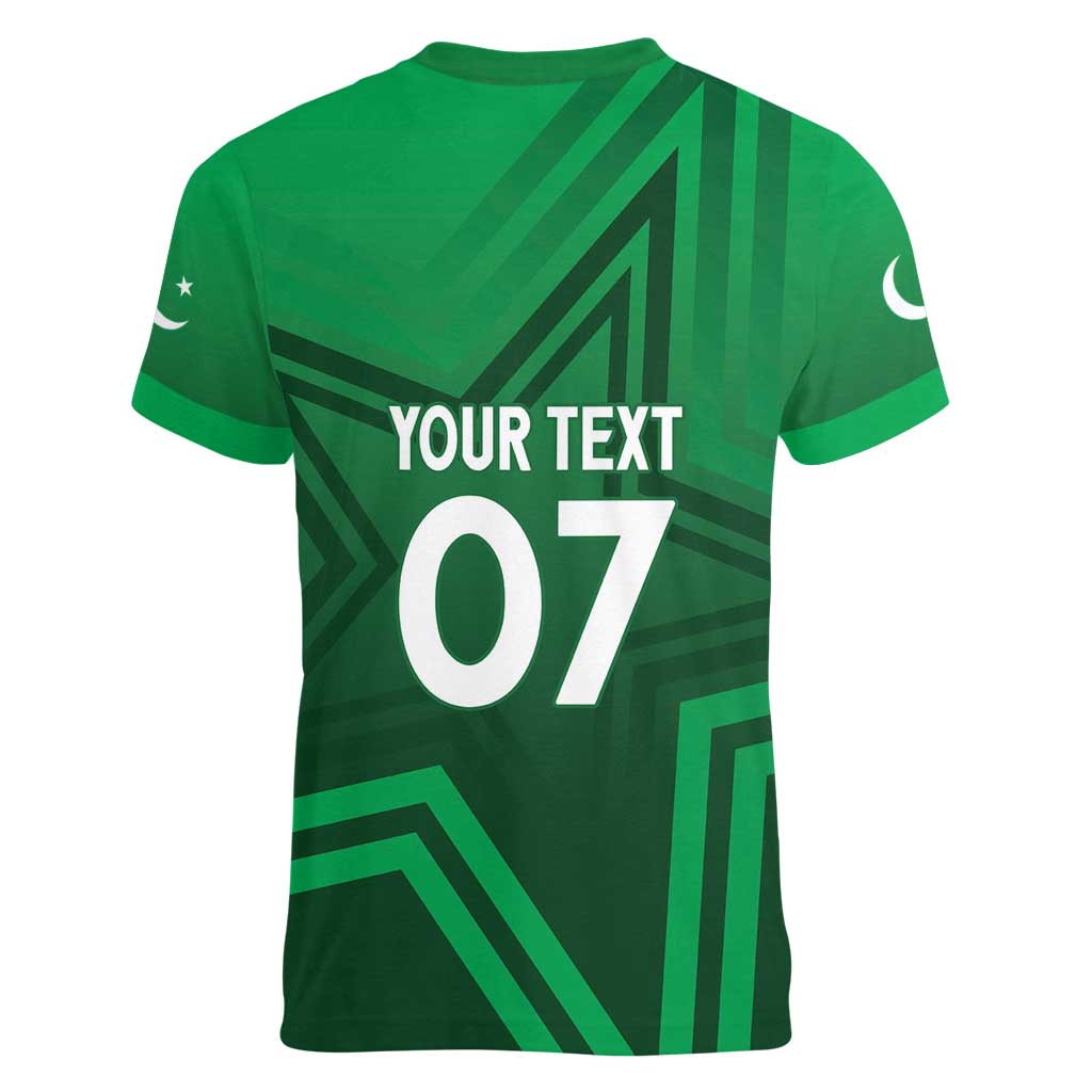 Pakistan Cricket World Cup 2024 Women V-Neck T-Shirt Star Jersey Inspired - Wonder Print Shop