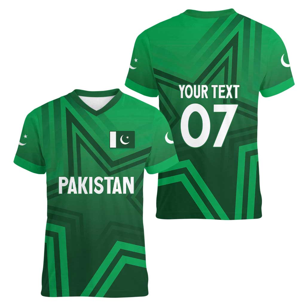 Pakistan Cricket World Cup 2024 Women V-Neck T-Shirt Star Jersey Inspired - Wonder Print Shop