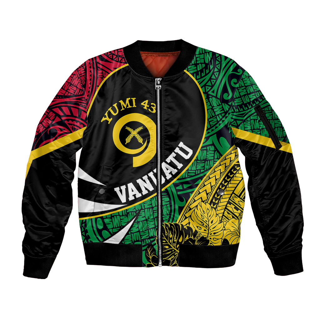 Personalised Vanuatu Sleeve Zip Bomber Jacket Independence Day Yumi 43 - Wonder Print Shop