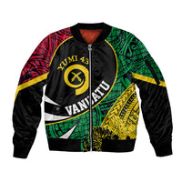 Personalised Vanuatu Sleeve Zip Bomber Jacket Independence Day Yumi 43 - Wonder Print Shop