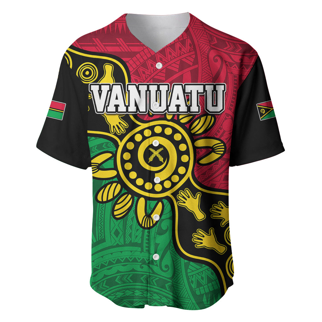 Personalised Vanuatu Baseball Jersey Mix Aboriginal Dot Art LT7 - Wonder Print Shop