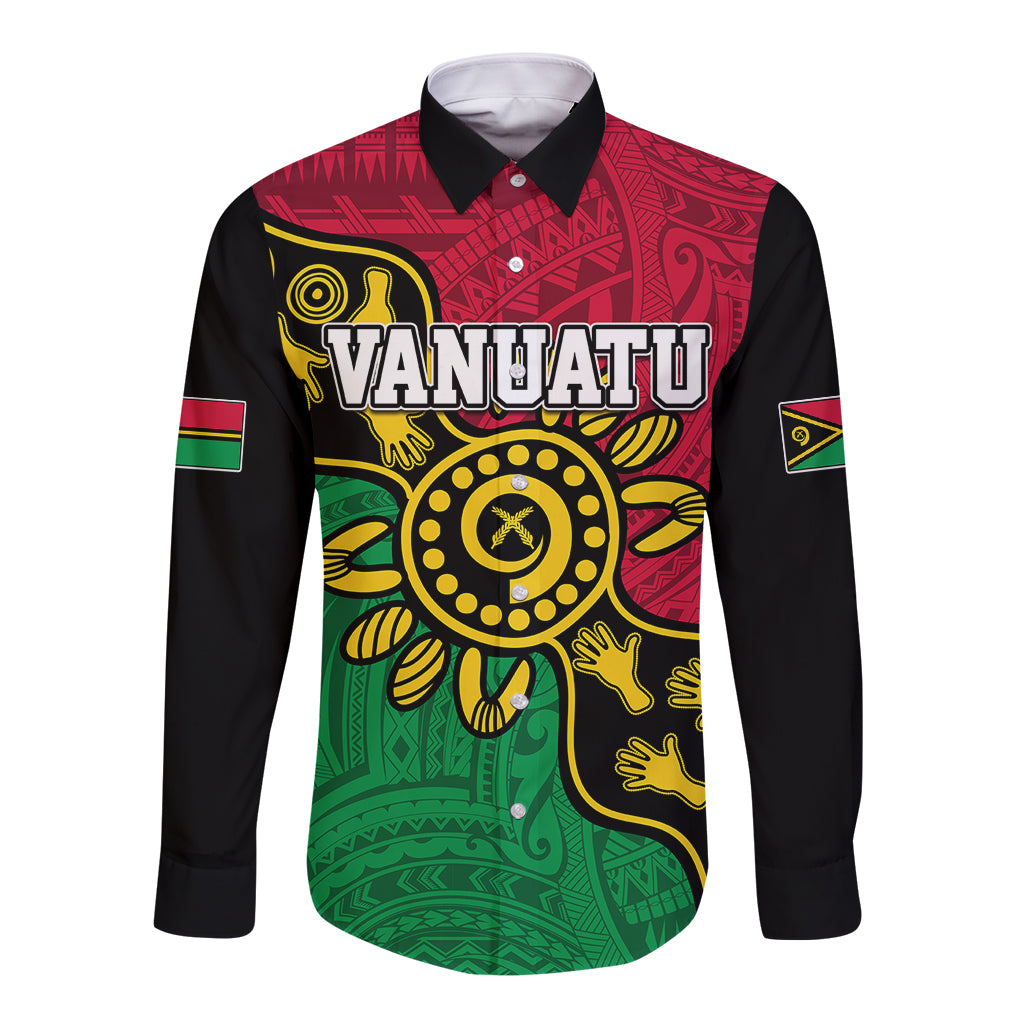 Personalised Vanuatu Long Sleeve Button Shirt Mix Aboriginal Dot Art - Wonder Print Shop