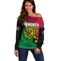 Personalised Vanuatu Off Shoulder Sweater Mix Aboriginal Dot Art - Wonder Print Shop