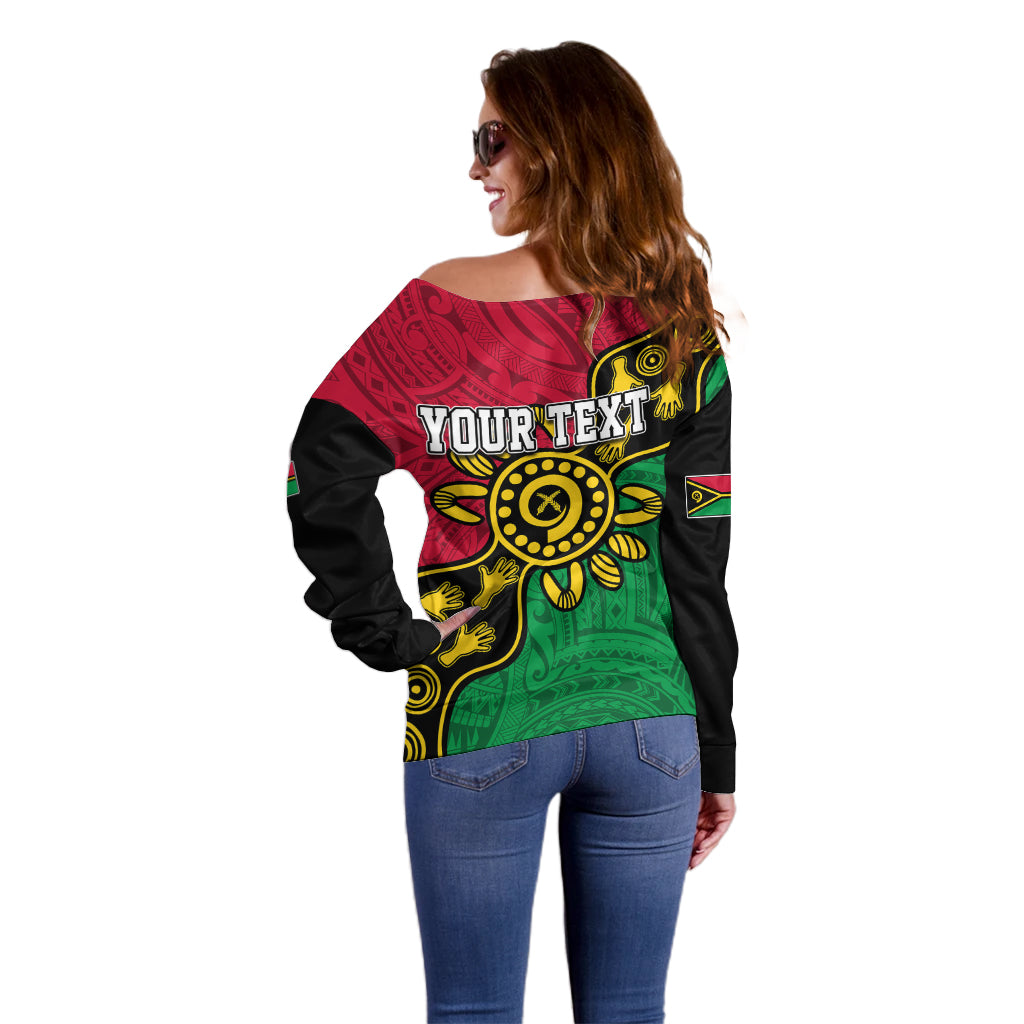 Personalised Vanuatu Off Shoulder Sweater Mix Aboriginal Dot Art - Wonder Print Shop