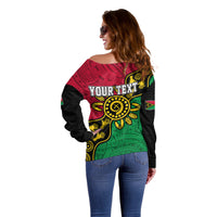 Personalised Vanuatu Off Shoulder Sweater Mix Aboriginal Dot Art - Wonder Print Shop