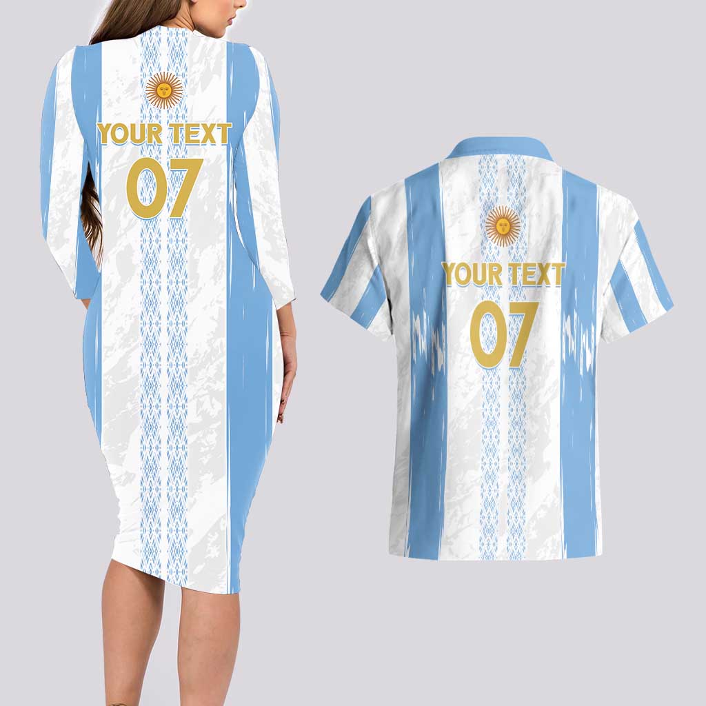 Argentina Football Custom Couples Matching Long Sleeve Bodycon Dress and Hawaiian Shirt 2024 Albiceleste Grunge LT7 - Wonder Print Shop