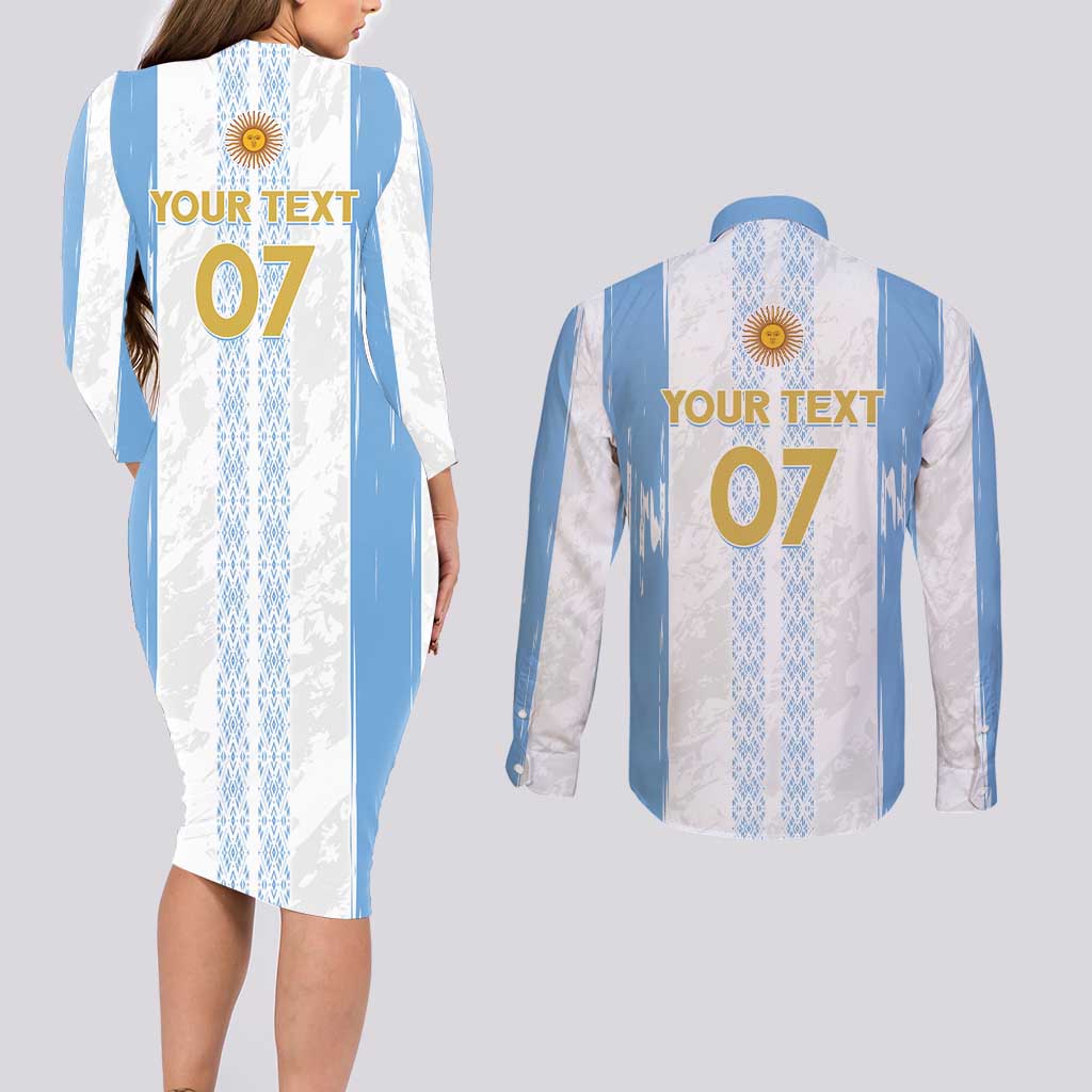 Argentina Football Custom Couples Matching Long Sleeve Bodycon Dress and Long Sleeve Button Shirt 2024 Albiceleste Grunge LT7 - Wonder Print Shop