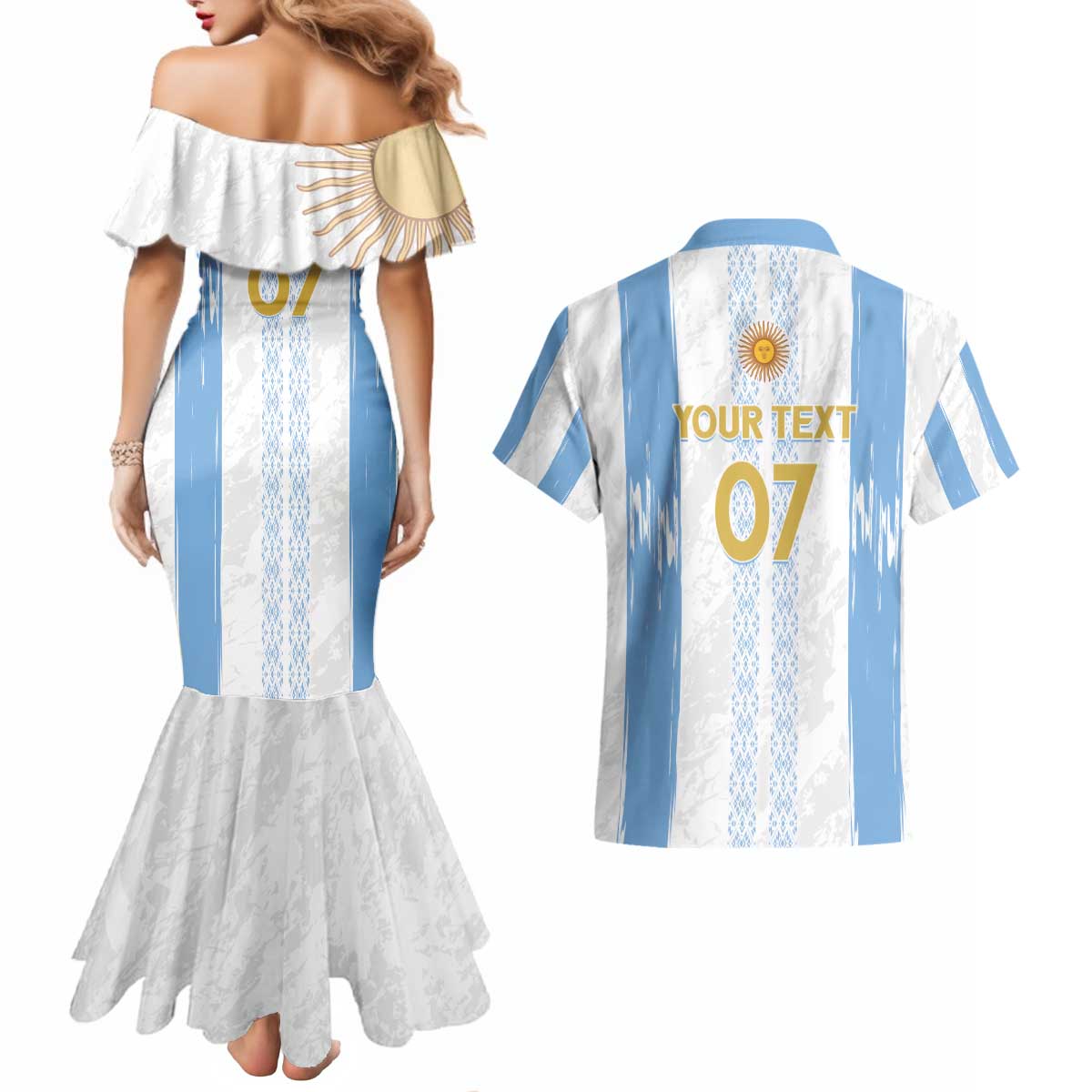 Argentina Football Custom Couples Matching Mermaid Dress and Hawaiian Shirt 2024 Albiceleste Grunge LT7 - Wonder Print Shop
