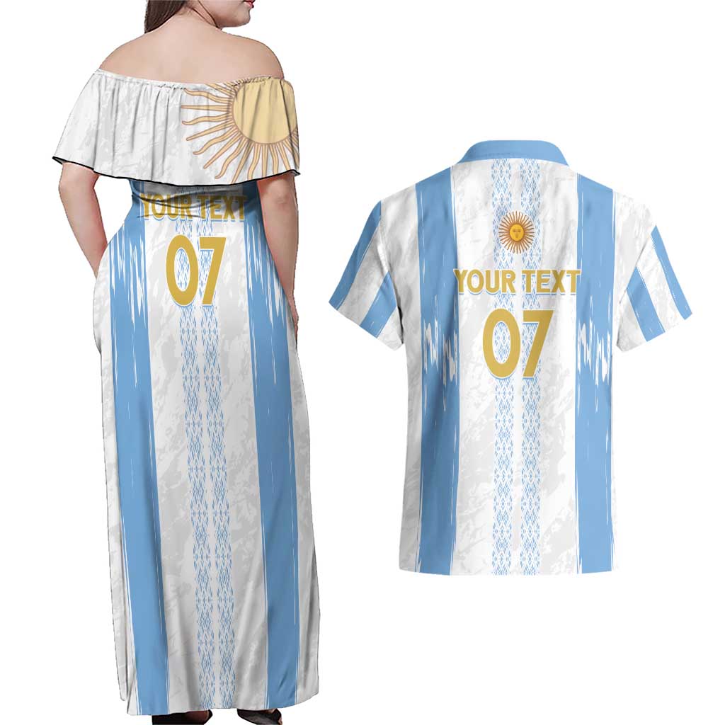 Argentina Football Custom Couples Matching Off Shoulder Maxi Dress and Hawaiian Shirt 2024 Albiceleste Grunge LT7 - Wonder Print Shop