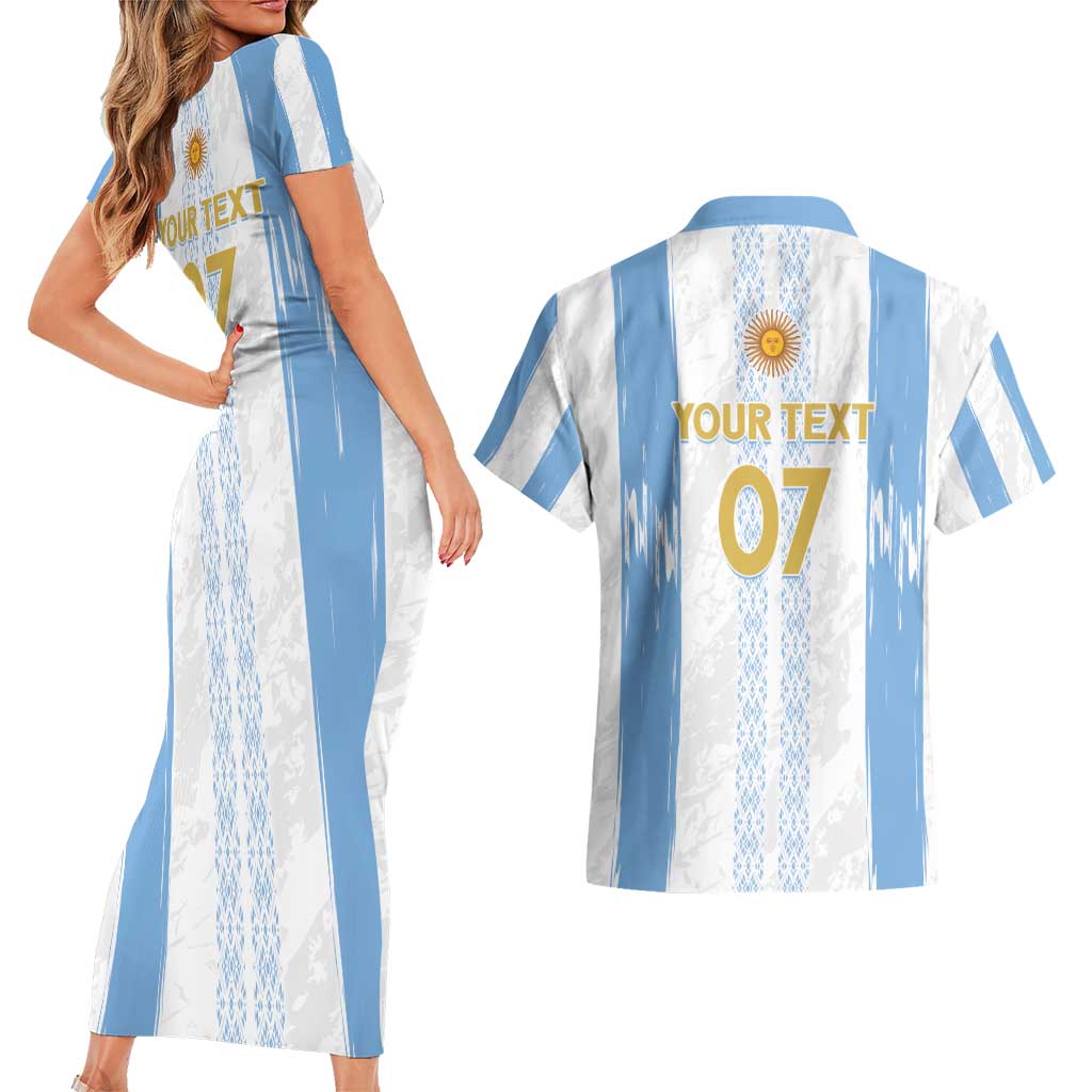 Argentina Football Custom Couples Matching Short Sleeve Bodycon Dress and Hawaiian Shirt 2024 Albiceleste Grunge LT7 - Wonder Print Shop