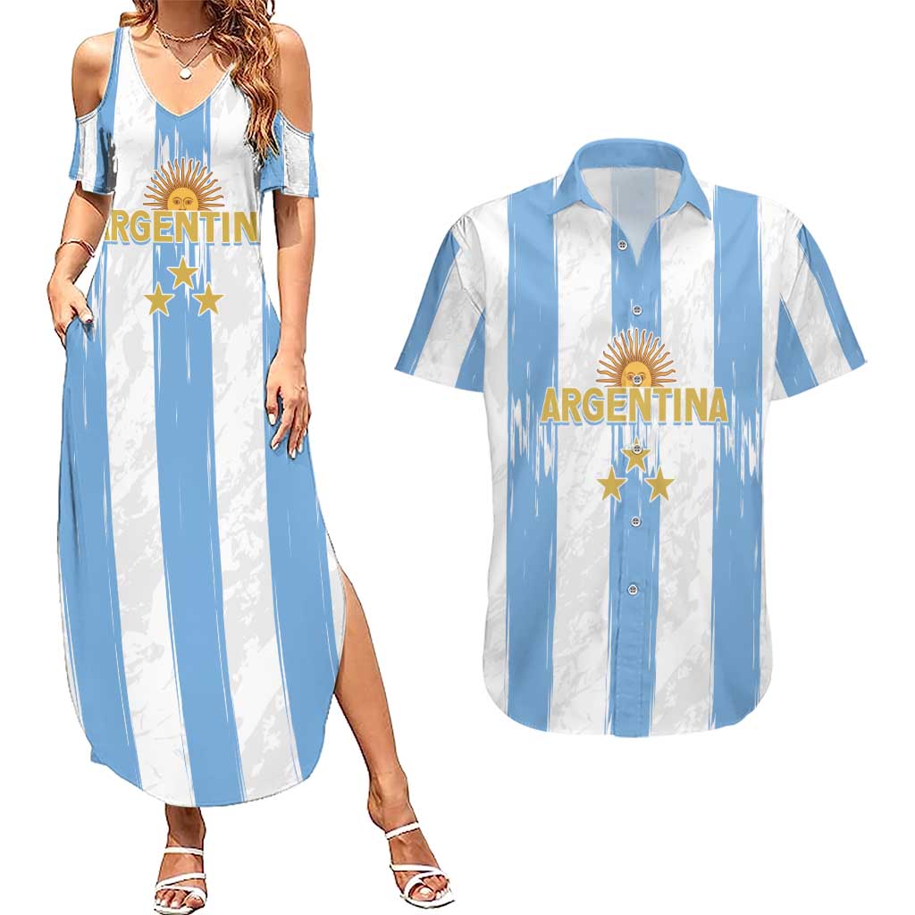 Argentina Football Custom Couples Matching Summer Maxi Dress and Hawaiian Shirt 2024 Albiceleste Grunge LT7 - Wonder Print Shop