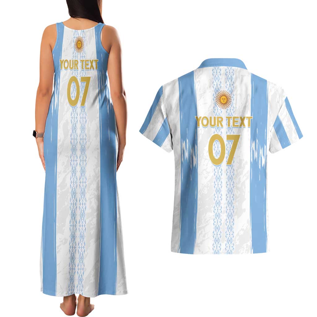Argentina Football Custom Couples Matching Tank Maxi Dress and Hawaiian Shirt 2024 Albiceleste Grunge LT7 - Wonder Print Shop
