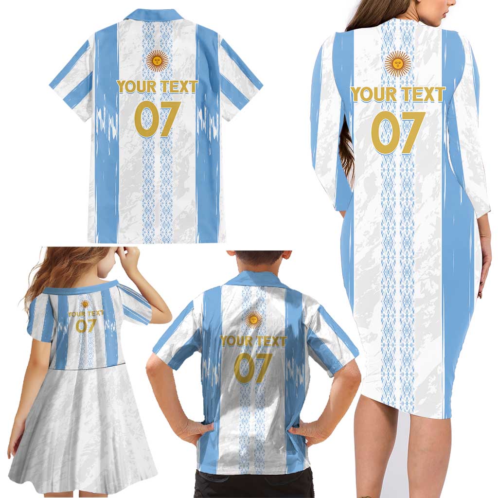 Argentina Football Custom Family Matching Long Sleeve Bodycon Dress and Hawaiian Shirt 2024 Albiceleste Grunge LT7 - Wonder Print Shop