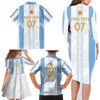Argentina Football Custom Family Matching Long Sleeve Bodycon Dress and Hawaiian Shirt 2024 Albiceleste Grunge LT7 - Wonder Print Shop