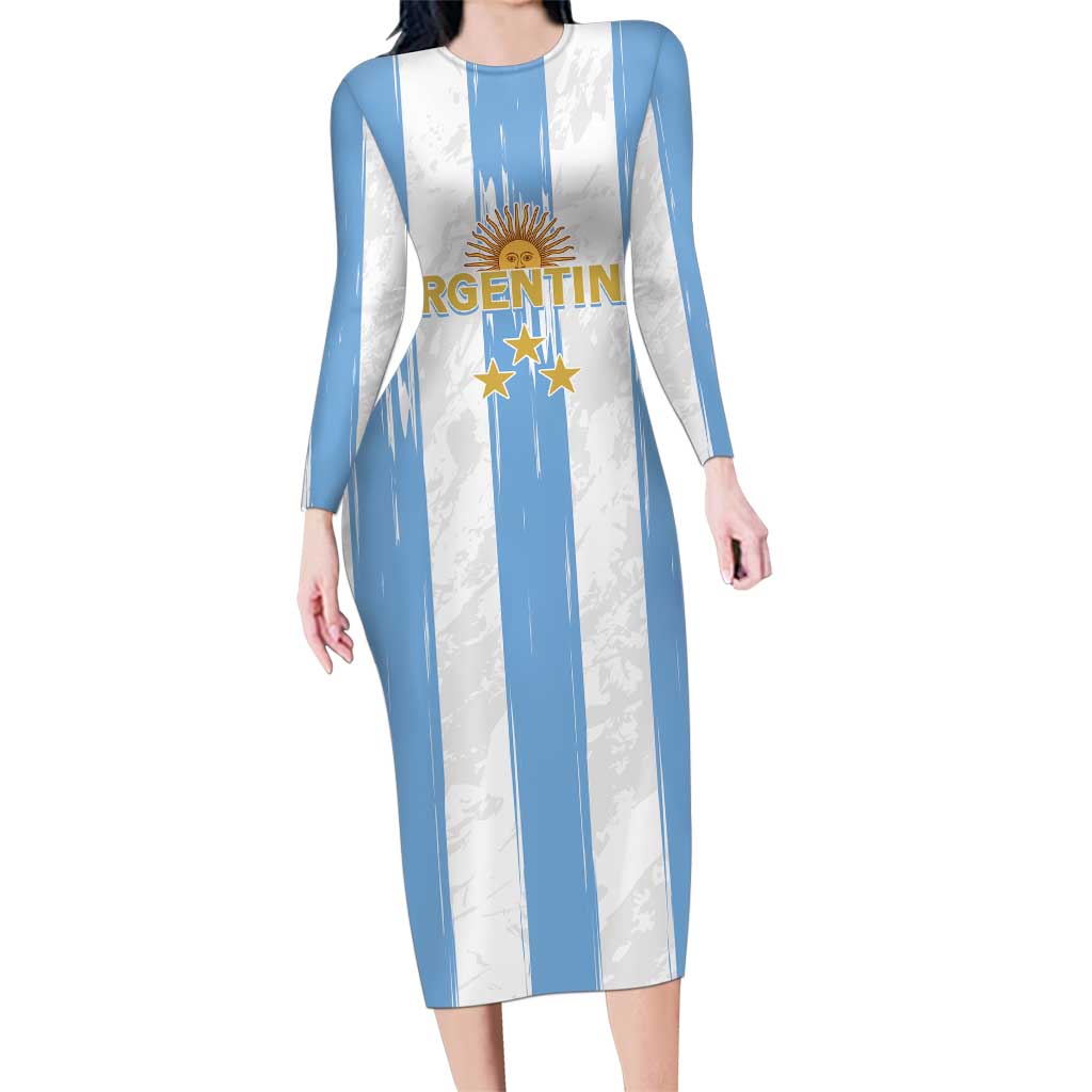 Argentina Football Custom Family Matching Long Sleeve Bodycon Dress and Hawaiian Shirt 2024 Albiceleste Grunge LT7 - Wonder Print Shop