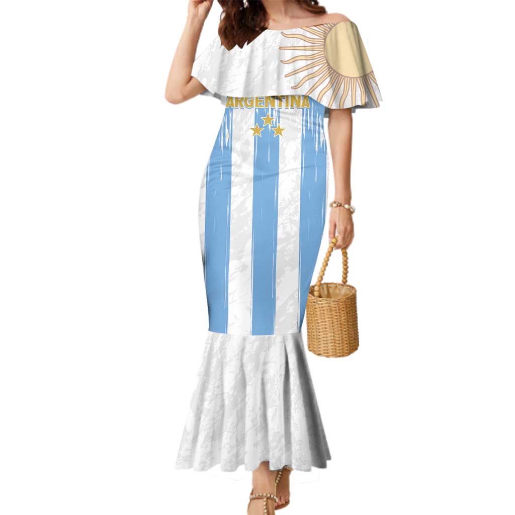 Argentina Football Custom Family Matching Mermaid Dress and Hawaiian Shirt 2024 Albiceleste Grunge LT7 - Wonder Print Shop