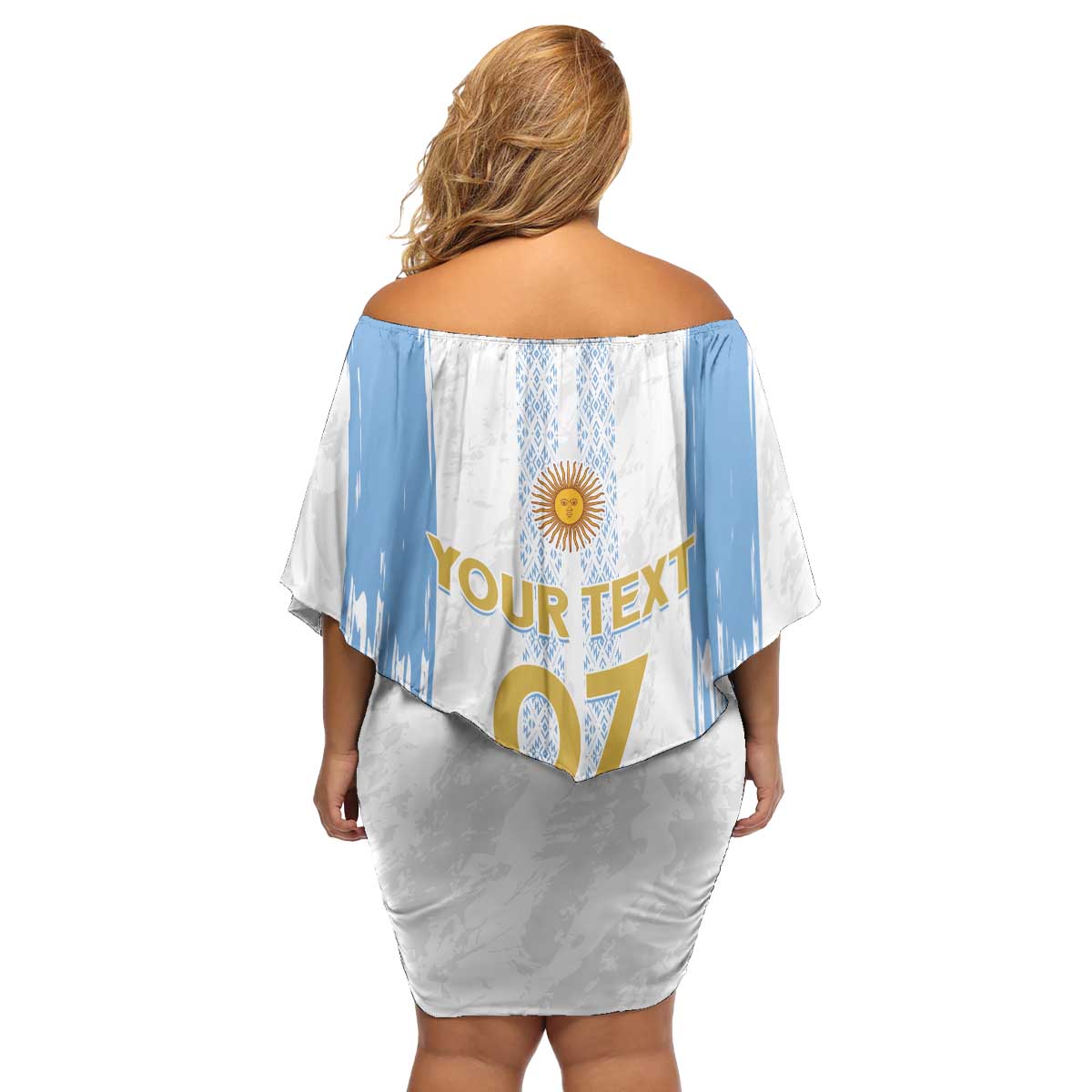 Argentina Football Custom Family Matching Off Shoulder Short Dress and Hawaiian Shirt 2024 Albiceleste Grunge LT7 - Wonder Print Shop
