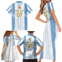 Argentina Football Custom Family Matching Short Sleeve Bodycon Dress and Hawaiian Shirt 2024 Albiceleste Grunge - Wonder Print Shop