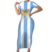 Argentina Football Custom Family Matching Short Sleeve Bodycon Dress and Hawaiian Shirt 2024 Albiceleste Grunge - Wonder Print Shop