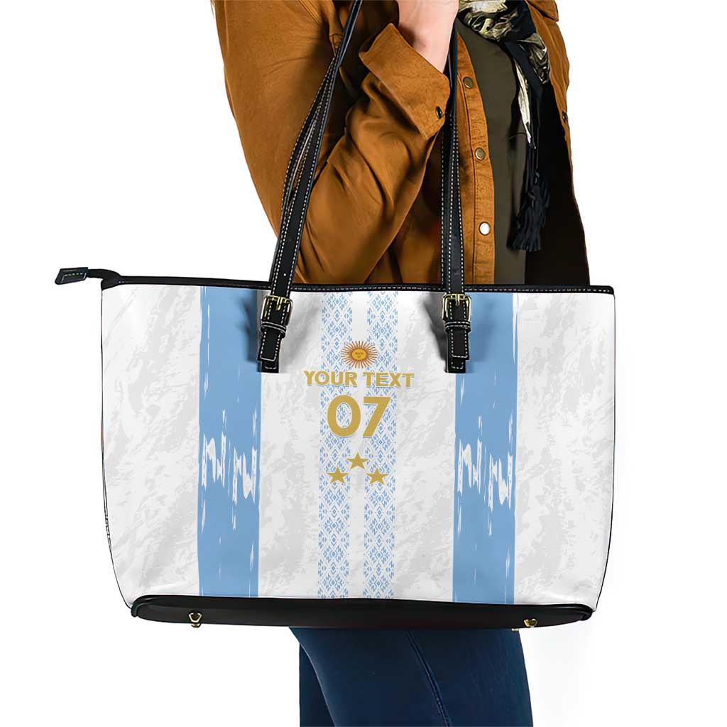 Argentina Football Custom Leather Tote Bag 2024 Albiceleste Grunge - Wonder Print Shop