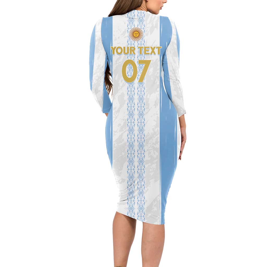 Argentina Football Custom Long Sleeve Bodycon Dress 2024 Albiceleste Grunge - Wonder Print Shop