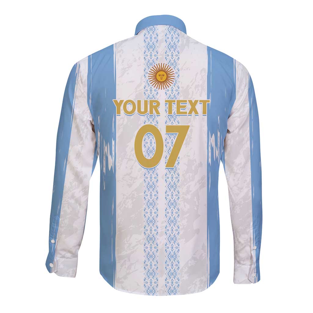 Argentina Football Custom Long Sleeve Button Shirt 2024 Albiceleste Grunge - Wonder Print Shop