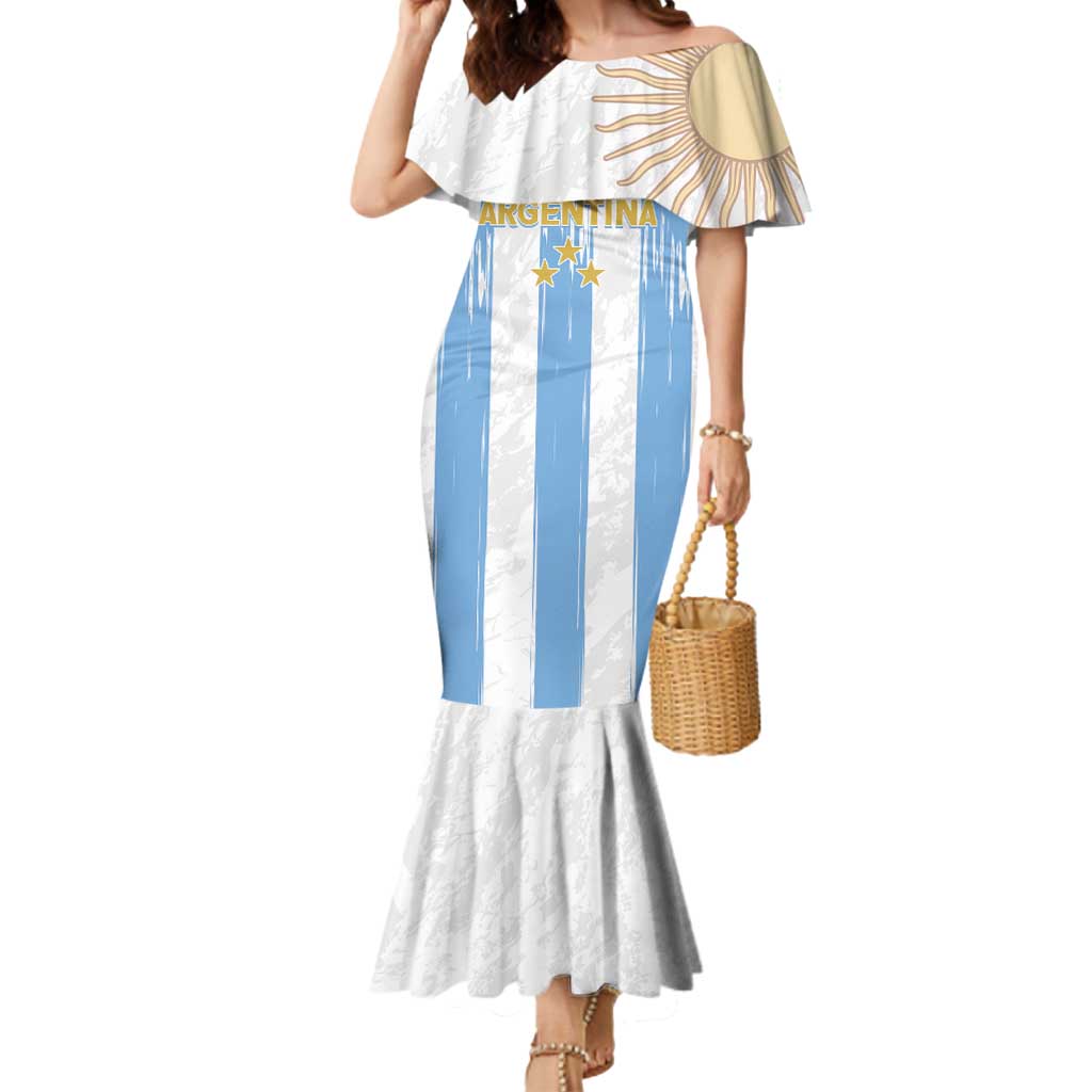 Argentina Football Custom Mermaid Dress 2024 Albiceleste Grunge - Wonder Print Shop
