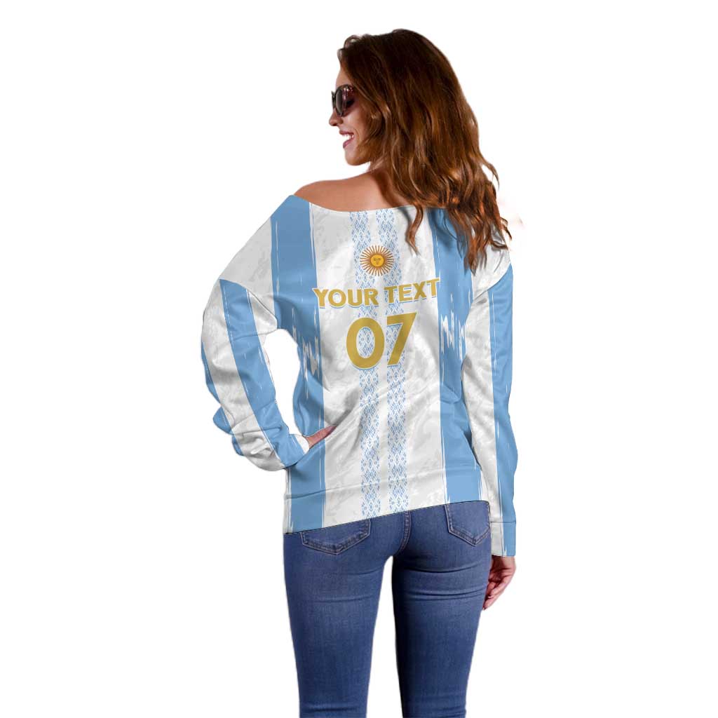 Argentina Football Custom Off Shoulder Sweater 2024 Albiceleste Grunge - Wonder Print Shop