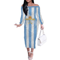 Argentina Football Custom Off The Shoulder Long Sleeve Dress 2024 Albiceleste Grunge - Wonder Print Shop