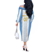 Argentina Football Custom Off The Shoulder Long Sleeve Dress 2024 Albiceleste Grunge - Wonder Print Shop
