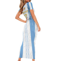 Argentina Football Custom Short Sleeve Bodycon Dress 2024 Albiceleste Grunge - Wonder Print Shop