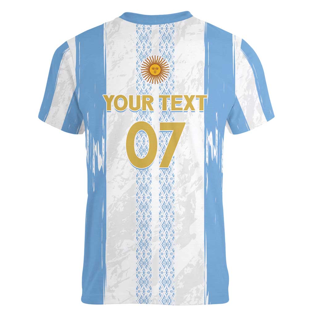 Argentina Football Custom Women V-Neck T-Shirt 2024 Albiceleste Grunge - Wonder Print Shop