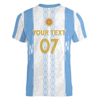 Argentina Football Custom Women V-Neck T-Shirt 2024 Albiceleste Grunge - Wonder Print Shop