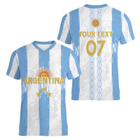 Argentina Football Custom Women V-Neck T-Shirt 2024 Albiceleste Grunge - Wonder Print Shop