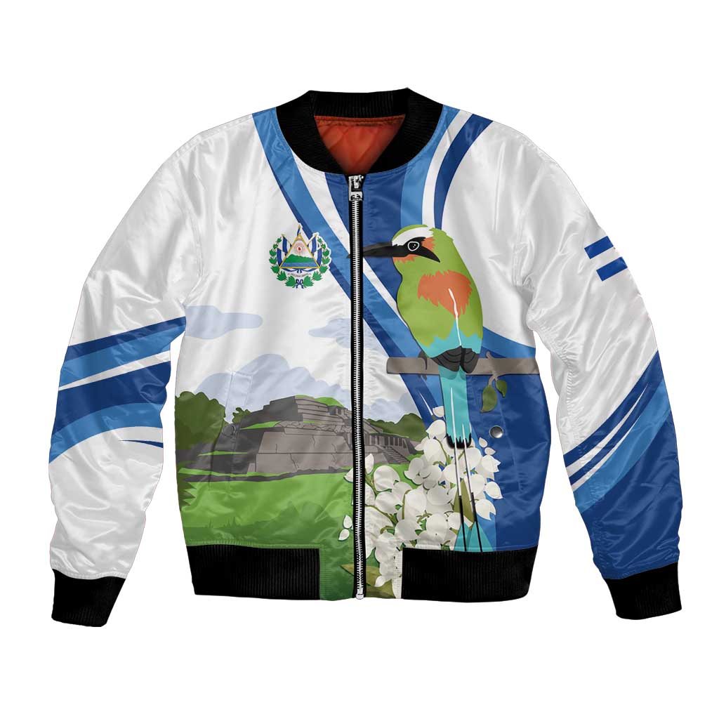 El Salvador Tazumal Bomber Jacket Flor de Izote with Torogoz Bird - Wonder Print Shop