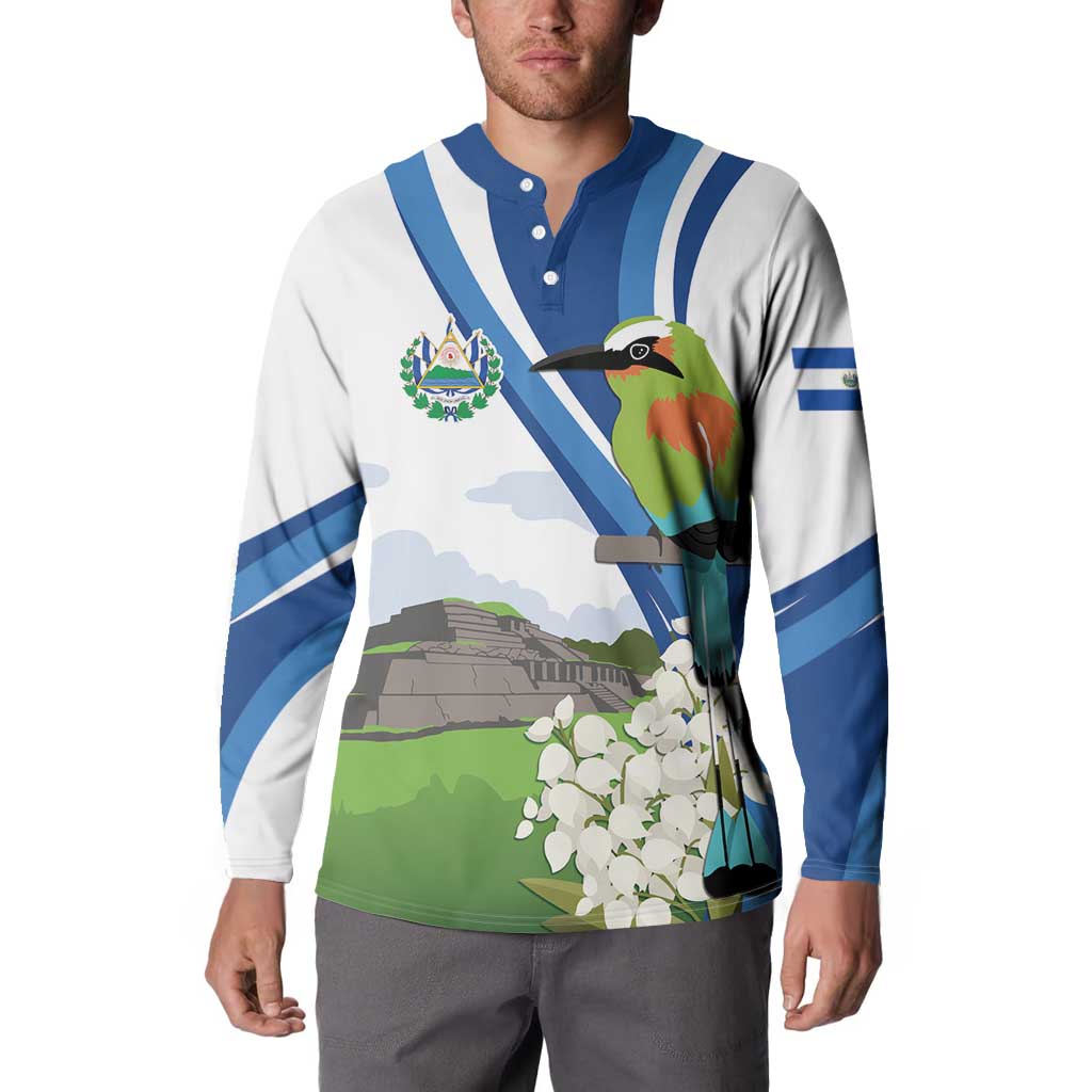 El Salvador Tazumal Button Sweatshirt Flor de Izote with Torogoz Bird - Wonder Print Shop