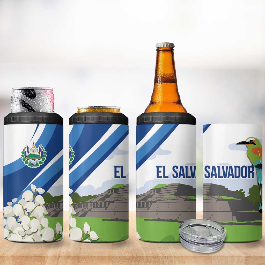 El Salvador Tazumal 4 in 1 Can Cooler Tumbler Flor de Izote with Torogoz Bird - Wonder Print Shop