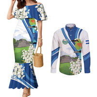 El Salvador Tazumal Couples Matching Mermaid Dress and Long Sleeve Button Shirt Flor de Izote with Torogoz Bird - Wonder Print Shop
