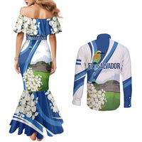 El Salvador Tazumal Couples Matching Mermaid Dress and Long Sleeve Button Shirt Flor de Izote with Torogoz Bird - Wonder Print Shop