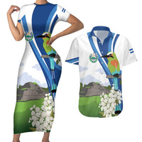 El Salvador Tazumal Couples Matching Short Sleeve Bodycon Dress and Hawaiian Shirt Flor de Izote with Torogoz Bird - Wonder Print Shop