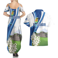 El Salvador Tazumal Couples Matching Summer Maxi Dress and Hawaiian Shirt Flor de Izote with Torogoz Bird - Wonder Print Shop