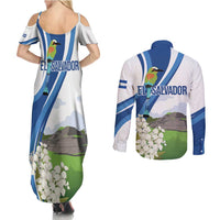 El Salvador Tazumal Couples Matching Summer Maxi Dress and Long Sleeve Button Shirt Flor de Izote with Torogoz Bird - Wonder Print Shop