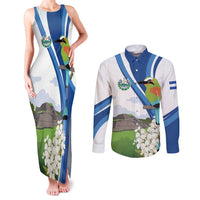 El Salvador Tazumal Couples Matching Tank Maxi Dress and Long Sleeve Button Shirt Flor de Izote with Torogoz Bird - Wonder Print Shop