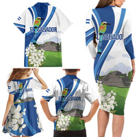 El Salvador Tazumal Family Matching Long Sleeve Bodycon Dress and Hawaiian Shirt Flor de Izote with Torogoz Bird - Wonder Print Shop