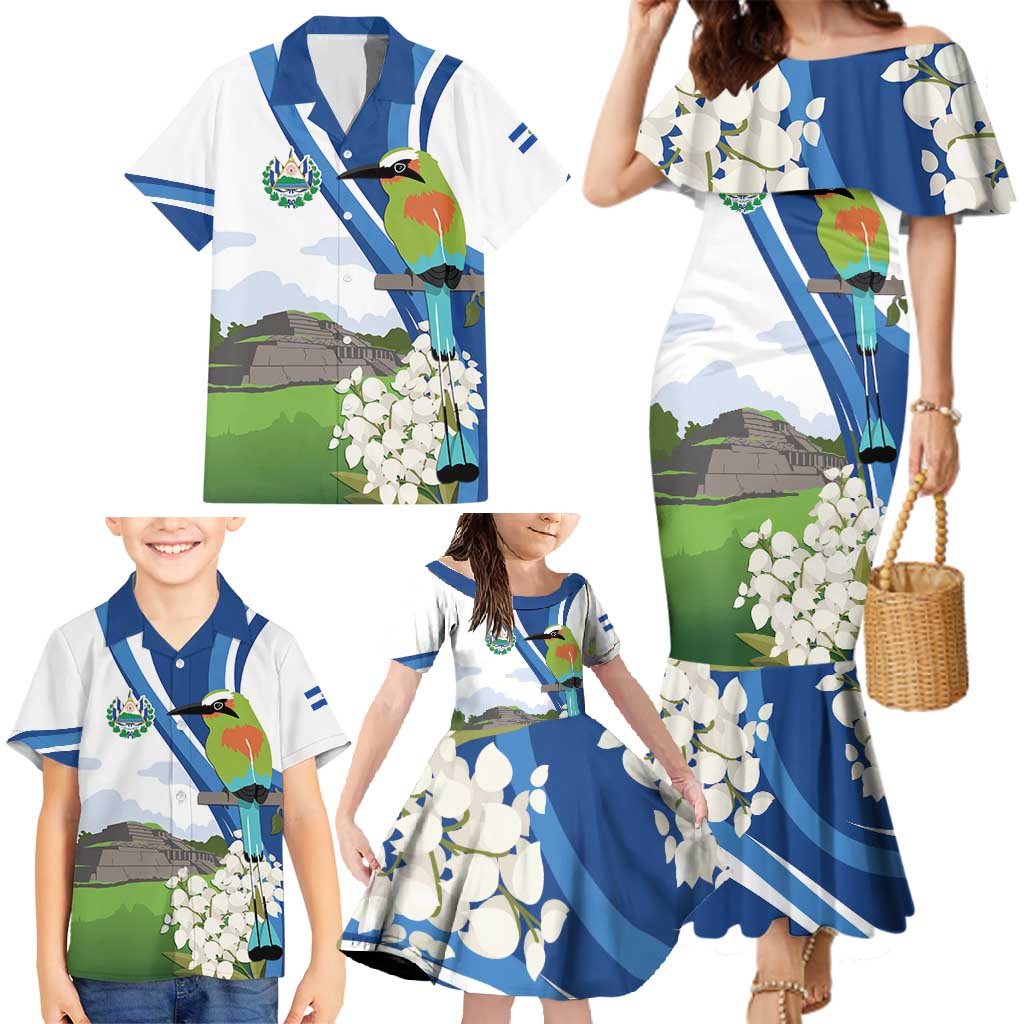 El Salvador Tazumal Family Matching Mermaid Dress and Hawaiian Shirt Flor de Izote with Torogoz Bird - Wonder Print Shop