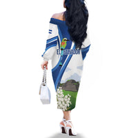 El Salvador Tazumal Family Matching Off The Shoulder Long Sleeve Dress and Hawaiian Shirt Flor de Izote with Torogoz Bird - Wonder Print Shop