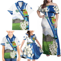 El Salvador Tazumal Family Matching Off Shoulder Maxi Dress and Hawaiian Shirt Flor de Izote with Torogoz Bird - Wonder Print Shop